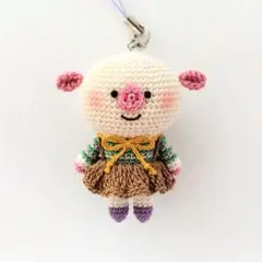 【手作り】あみぐるみ ぶたちゃん ストラップのサムネイル