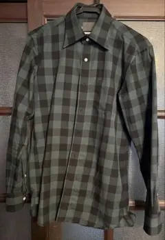 SOMELOS ダークグリーンチェック長袖シャツ レギュラーカラー　モアレス