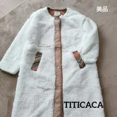 チチカカ ボアコート ロング ノーカラー 白 モコモコ アジアン エスニック