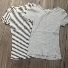H&M 半袖Tシャツ 2枚セット ボーダー グレー Sサイズのサムネイル