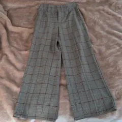 グレー系チェック柄ワイドパンツ