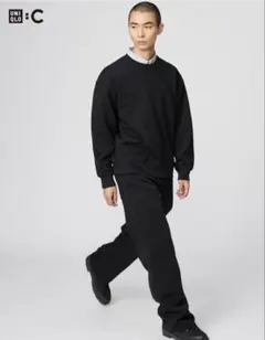 UNIQLO C スウェットワイドパンツ　ブラック　丈長め