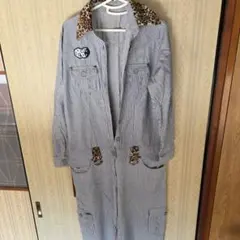 【美品】レオパード襟付きつなぎ オシャレつなぎ ストライプ オールインワンのサムネイル