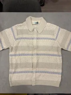 KITH メッシュ編みポロシャツ アイボリー/ブルーLサイズのサムネイル
