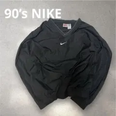 90s NIKE ナイキ ナイロン プルオーバー Vネック 黒 刺繍ロゴ