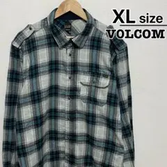 VOLCOM　ネルシャツ　XL　グレー　ブルー　チェック柄　長袖　USA古着
