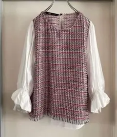 ZARA ツイード風 ベスト重ね着風ブラウス / トップス M