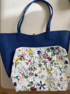 トートバッグ 花柄ボタニカル　収納ポーチ付き　バッグインバッグ