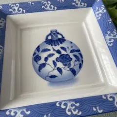 asianera ボーンチャイナ　四角プレート皿　青のサムネイル