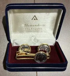 カフスボタン タイピン セット 舶来 ゴールド Alexandex ケース付き