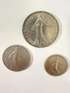 フランス旧硬貨 5フラン 1フラン 1/2フラン 銀貨 3枚セット FRANCのサムネイル