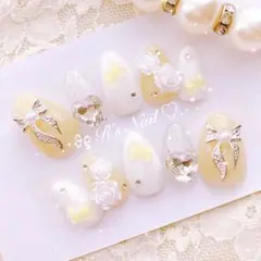 ネイルチップ 黄色 イエロー ちゅるん フレンチガーリー ワンホン 量産型 韓国