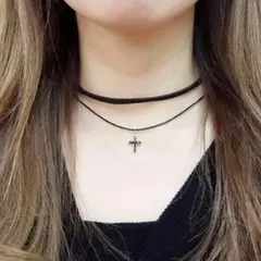 新品 チョーカー ショートネックレス ブラック 十字架クロス ゴシックダークコア
