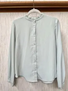 フリル襟 長袖ブラウス　ミントグリーン