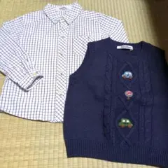 9時までタイムセールfamiliar男児長袖チェックシャツ＆ベスト