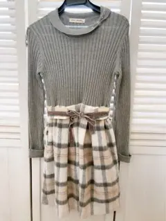 pom ponette ワンピース グレー チェック　Sサイズ