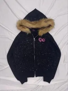 9090パーカーLogo Glitter Fur Zip Hoodie