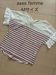 axes femme ボーダー柄 レース切替 半袖カットソー Mサイズのサムネイル