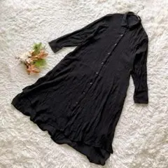 ✨良品✨ (M) シャツワンピース ロング とろみ シンプル 薄手 2way 黒