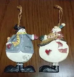 雪だるま 壁飾り ペアセット セラミック　レトロ アンティーク