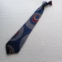 ヴィンテージ ネクタイ 紺色 サークル柄 ワインレッド グレー【n5708】