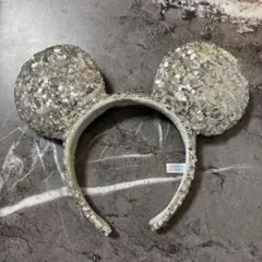ディズニーミッキーカチューシャ スパンコールシルバー シャンパンゴールド【美品】