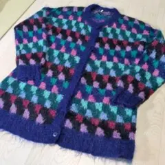 好配色 ヴィンテージ モヘアカーディガン 古着女子