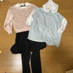 まとめ売り女の子150 新品スカート付きレギンス、古着トレーナー2着の3点セット