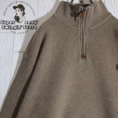 人気 ラルフローレン ハーフジップニット セーター 2XL グレー 刺繍 古着