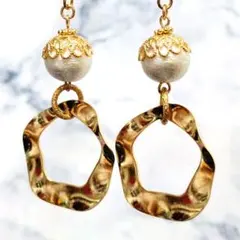 ラスト1点★【ピアス】シンプルデザイン フープ コットンパール 春夏