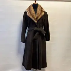 スエードレザーコート ベルト付き 本革 セーブル衿 レディース