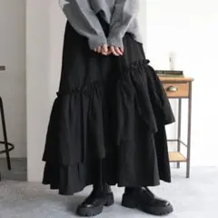 美品✨『fredy emue』アシメ ティアード ギャザー スカート ブラック