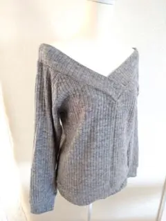 【194】リブ編みニット∣オフショル∣Vネック∣2way∣RyuRyu∣グレー