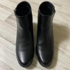 黒 レザー ショートブーツ ジッパー付きL