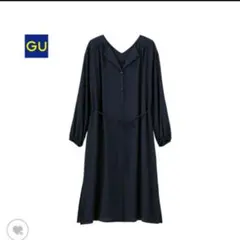 GU エアリーシャツワンピース M 紺 長袖 ネイビー ジーユー