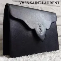 イヴサンローラン カサンドラ クラッチバッグ レザー ブラック レディース ロゴ