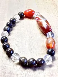 気弱な自分を吹き飛ばす！ 縞赤瑪瑙天珠＆天眼瑪瑙& ブロンザイトブレス