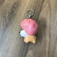 ピンクのアフロヘア 犬 キーホルダー
