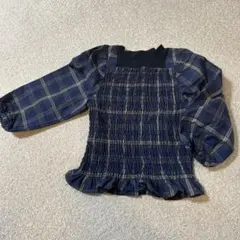 petit main ネイビー系チェック トップス 110