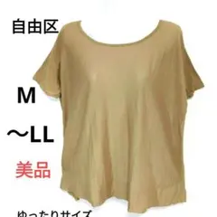 自由区 大きいサイズ ブラウン ラウンドネック Tシャツ 半袖のサムネイル