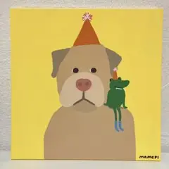 原画【カエルとわんこ】　240×240mm アクリル画