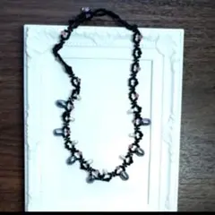 ハンドメイド　ネックレス 淡水パール ブラック スワロスキーピンク パープル