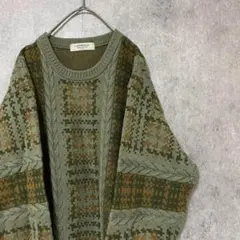 90s vintage 総柄ニット　メンズ　M 古着　個性派　B4