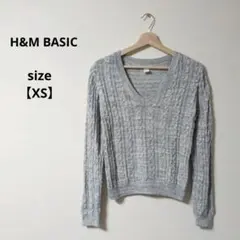 ★美品★H&M BASIC グレー Vネック ケーブルニット【 XS】