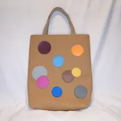 ♥ハンドメイド♥カラフル牛革円形アップリケ付き帆布のトートバッグ