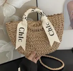 限定SALE！【新品】かごトートバッグＬ　ストローショルダーバッグ手提げバッグ夏