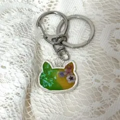 猫型アクリルチャーム 花柄デザイン レジン ハンドメイド
