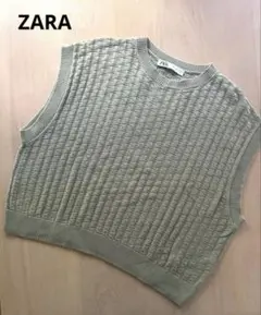 美品　ZARA オリーブグリーン コットンニットベスト S