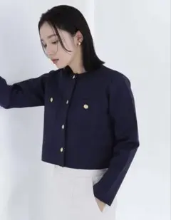 エンブレムボタンニットジャケット （ネイビー）　ナチュラルビューティーベーシック