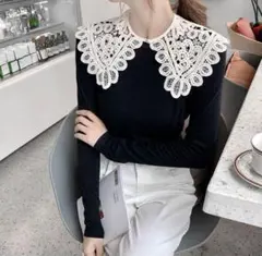 レースつけ襟 アンティーク風レース つけ襟　付け衿 ビッグカラー 大きめ襟